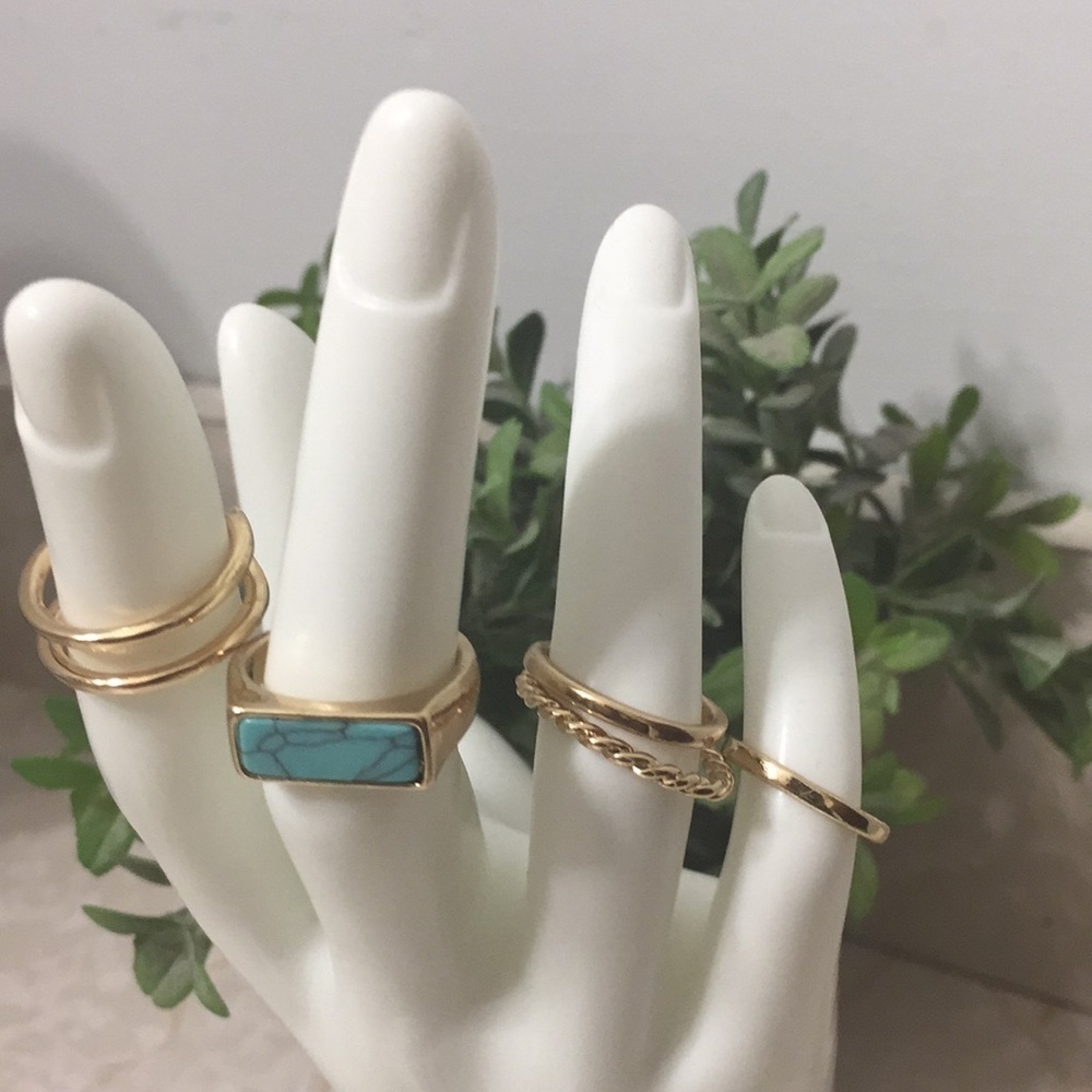 Bohemian Turquoise Stackable Gold Rings - Picture 7 of 10
